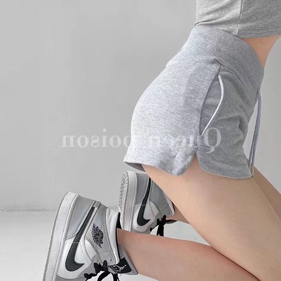 Ethelgirl Quần Short Thể Thao Lưng Cao Dây Rút 4 Màu Sắc Lựa Chọn Phong Cách Hàn Quốc Cho Nữ