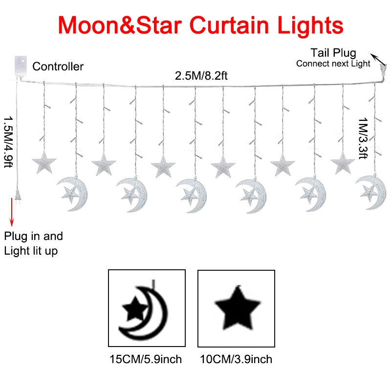 4M 138LED đèn led trang trí đèn ngủ mặt trăng  for Rèm Cửa Sổ  Beauty Garden New Year Decor Năm Mới Trang Trí Nhà Cửa(No đèn năng lượng mặt trời)
