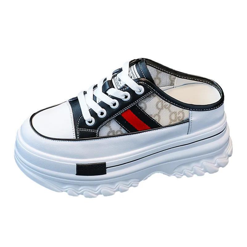 Dép Quai Ngang Vải Canvas Phối Lưới Thoáng Khí Thời Trang Mùa Hè Phong Cách Mới Cho Nữ