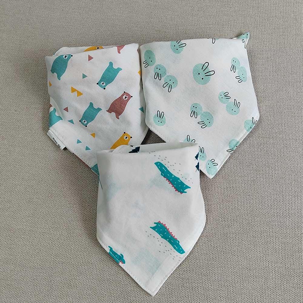 Set 3 Yếm Ăn Cotton Hình Tam Giác In Họa Tiết Hoạt Hình Xinh Xắn Dành Cho Các Bé