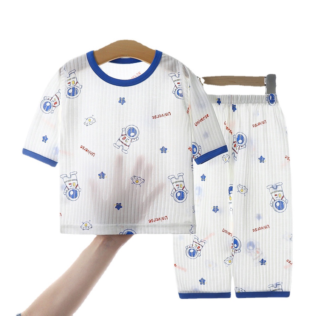 Bộ Đồ Ngủ Chất Cotton Mỏng Nhẹ In Họa Tiết Hoạt Hình Dễ Thương Thời Trang Mùa Hè Cho Bé