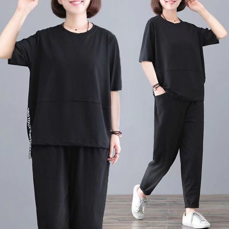 Set 2 Món Áo Thun Tay Ngắn Dáng Suông + Quần Dài Lưng Cao Thời Trang Cho Nữ Size 5XL #541