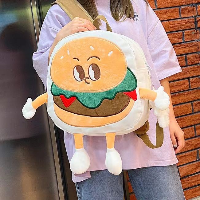 Ba Lô Đi Học Vải Canvas Sức Chứa Lớn Mẫu 2023 Hình Hamburger Dễ Thương Thời Trang Cho Nữ