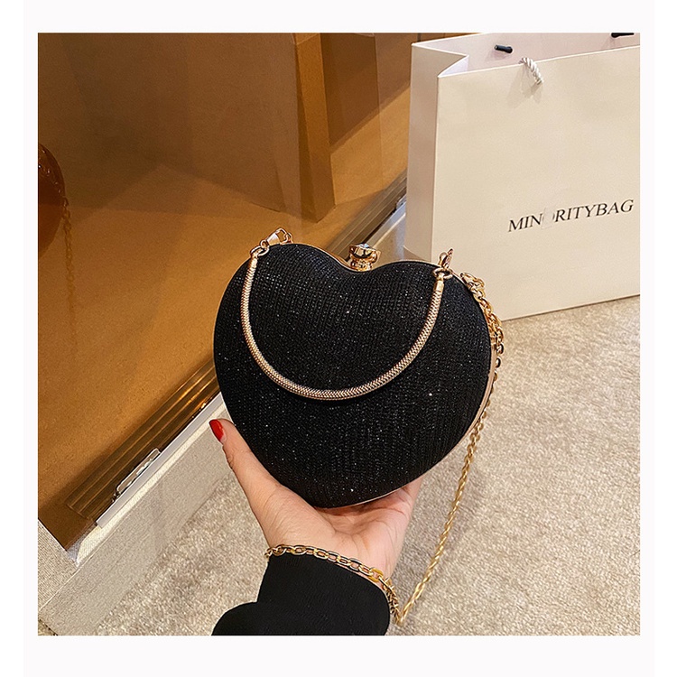 Túi Đeo Chéo Dây Xích Trái Tim Lấp Lánh 3 Màu Thời Trang Cao Cấp Dành Cho Nữ