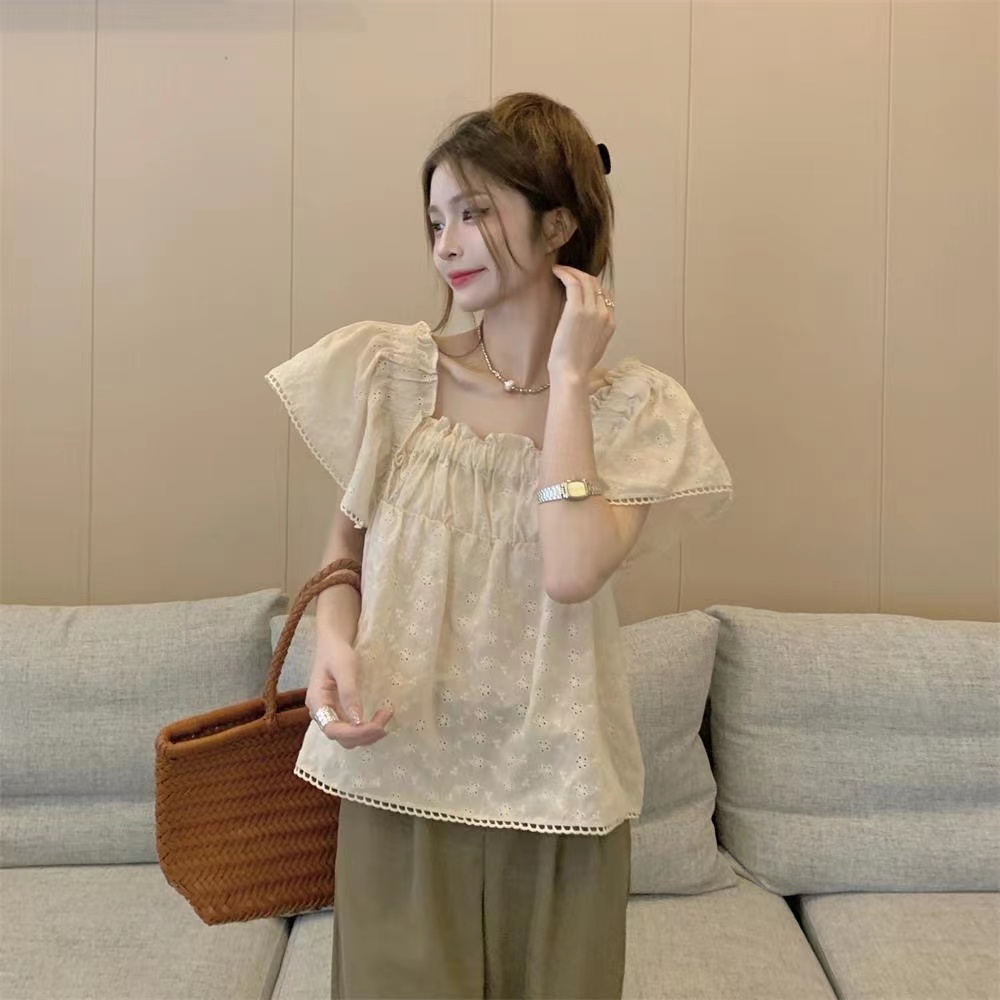 Áo Kiểu Cổ Vuông Tay Phồng Dáng Rộng Thời Trang Xinh Xắn Cho Nữ