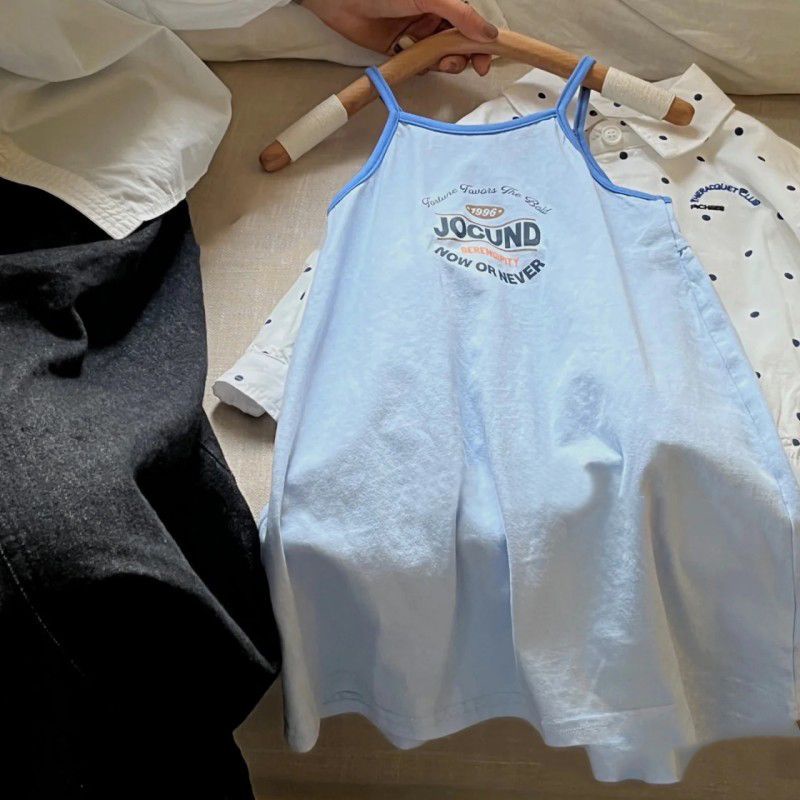 Đầm Công Chúa Mùa Hè Hai Dây In Chữ Hợp Thời Trang Dễ Thương Phong Cách Hàn Quốc Cho Bé Gái