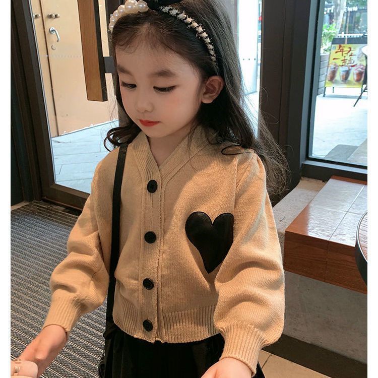 Áo Khoác Cardigan Dệt Kim In Hình Trái Tim Thời Trang Xuân Thu Cho Bé Gái