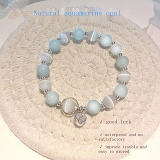 Vòng tay đá mắt mèo aquamarine tự nhiên không phai màu cho nữ