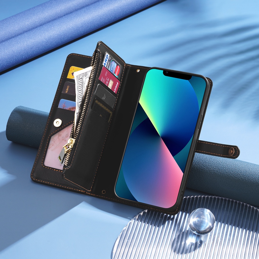 Từ Dây Kéo Ví Ốp Điện Thoại Cho iPhone 15 14 Pro Max 11 12 13 Pro Max Xs Max Xr X Cao Cấp Vintage Da Hoa Sang Trọng Ví Đựng Thẻ Dây Đeo Tay Thiết Kế Bìa Sách