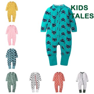 Bộ đồ ngủ liền thân bằng cotton tay dài có khóa kéo dành cho bé trai gái 0-3 tuổi