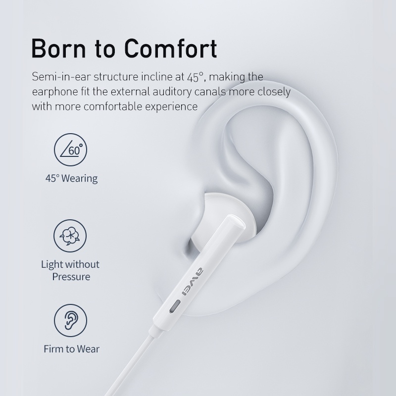 Tai nghe nhét tai AWEI PC-1T có micro âm thanh nổi sống động thích hợp cho điện thoại Android