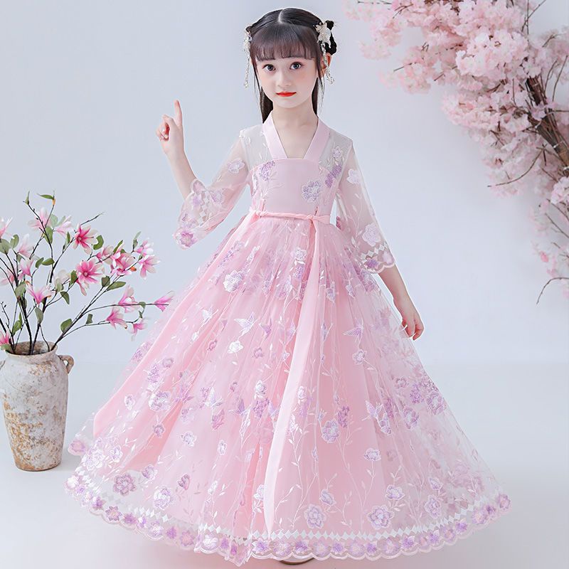 Đầm Bé Gái Mùa Hè 2023 Váy Thời Trang Mới Hanfu Công Chúa Hoa Anh Đào Trẻ Em