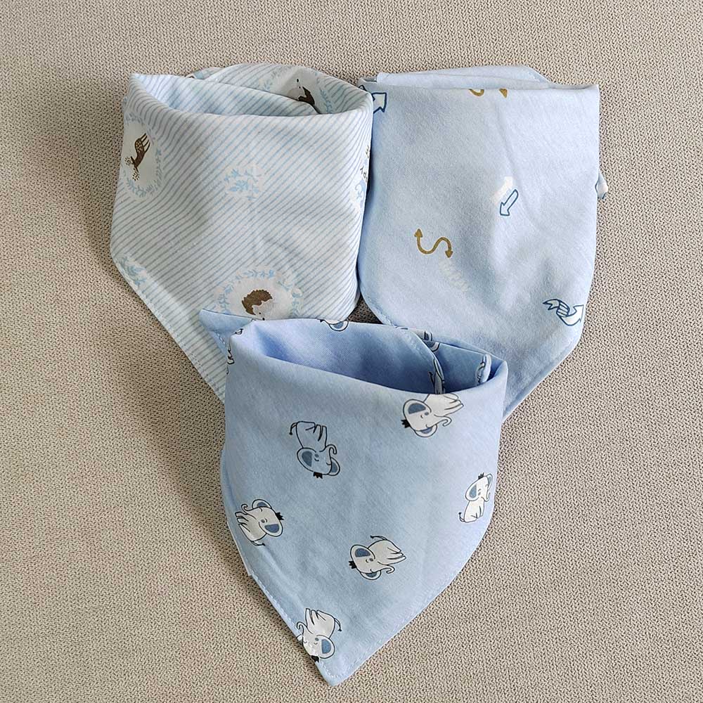 Set 3 Yếm Ăn Cotton Hình Tam Giác In Họa Tiết Hoạt Hình Xinh Xắn Dành Cho Các Bé