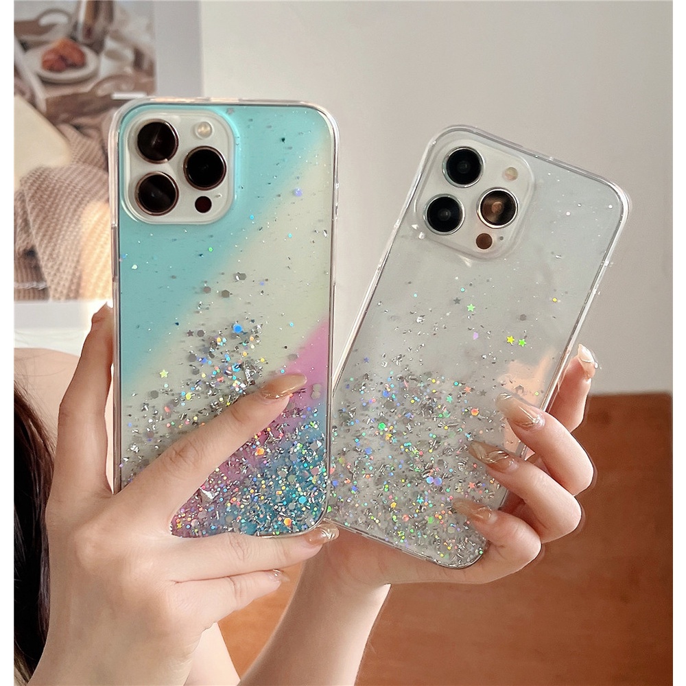 Ôp Điện Thoại Silicon Dẻo Đính sequin Lấp Lánh Màu gradient Sang Trọng Cho iphone 14 pro max 11 12 13pro max 14plus Ốp