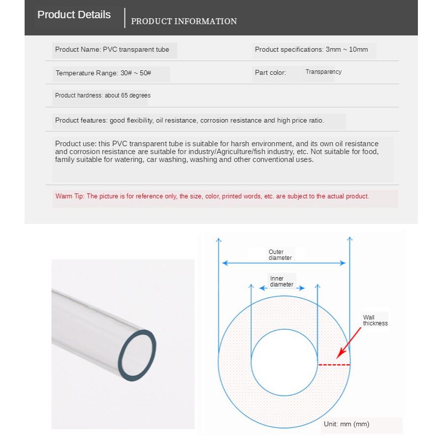 Ống Dẫn Dầu Bằng Nhựa pvc Trong Suốt 5M 8x11mm ~ 16x20mm