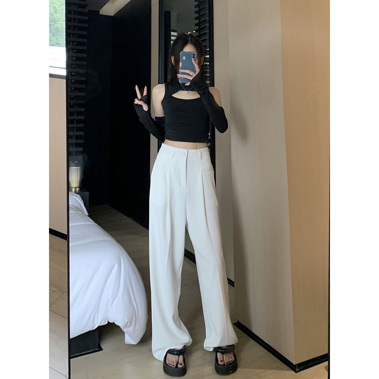 Ethelgirl Quần ống rộng Lưng Cao 4 Màu Sắc Lựa Chọn Phong Cách Hàn Quốc Cho Nữ
