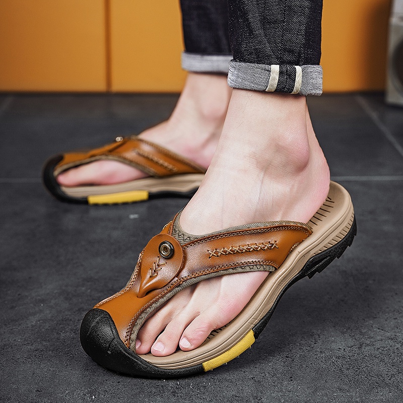 Dép Sandal Da Bò Bít Mũi Mềm Mại Thời Trang Mùa Hè Cho Nam Size 38-46