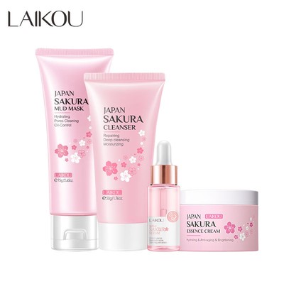 Set 4 sản phẩm chăm sóc da LAIKOU chiết xuất hoa anh đào giúp dưỡng ẩm làm sạch sâu chuyên dụng cao cấp