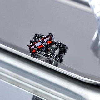 Nhẫn Kim Loại Đính Đá Ruby Phong Cách Punk Cổ Điển