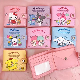 Kawaii Sanrio Hello Kitty Cinnamoroll My Melody Kuromi Sanrios Mới Pu Túi Đựng Tiền Xu Ví Đựng Thẻ Ví Có Nút