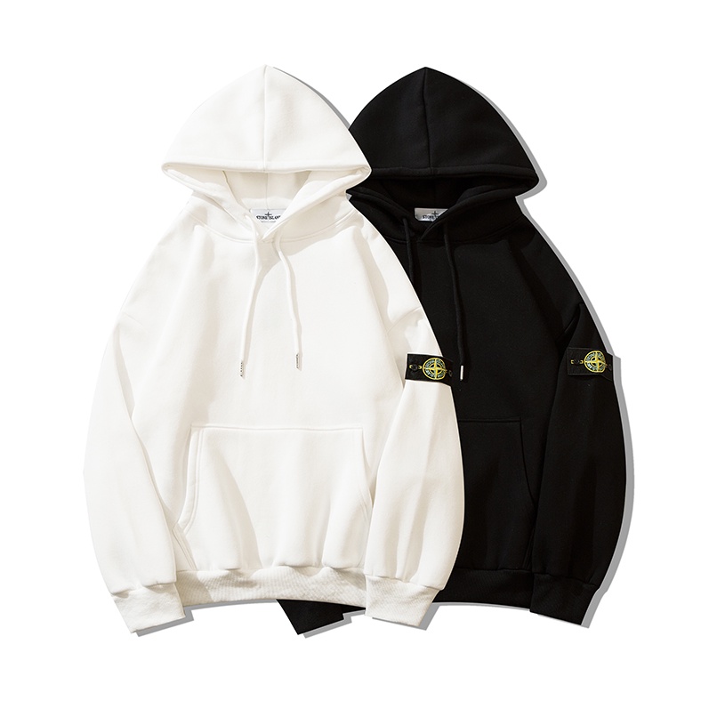 Stone Island Áo Hoodie Cotton Biểu Tượng Hòn Đảo Đá Cổ Điển Thời Trang