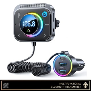 Multifunctional Car Bluetooth Transmitter and FM Transmitter with MP3 Player Support TF Memory Card Dual QC3.0 USB Port and Type-c fast charger