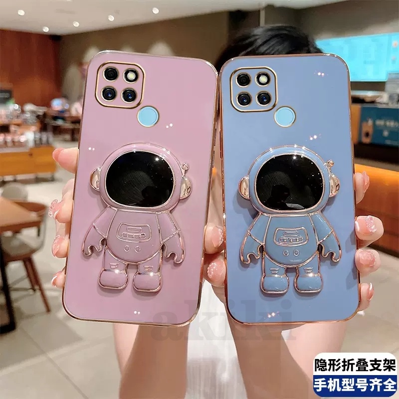 Ốp lưng Realme C21y C25y Mạ vuông 6D Giá đỡ điện thoại phi hành gia Áp dụng cho ốp Realme C21y C25y