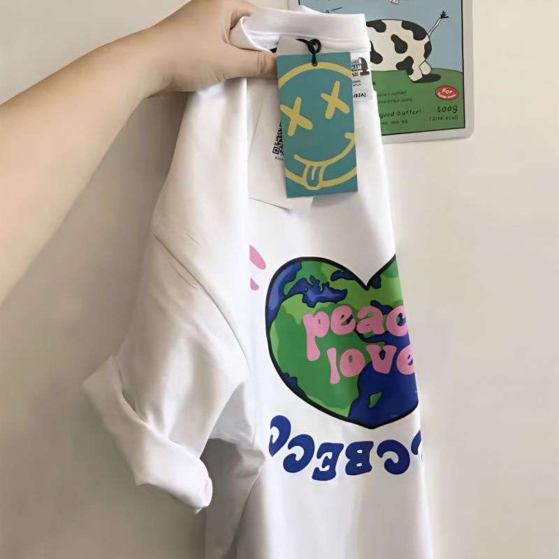 Áo Thun 100% Cotton Tay Ngắn Dáng Rộng Thời Trang Mùa Hè Phong Cách Hàn Quốc