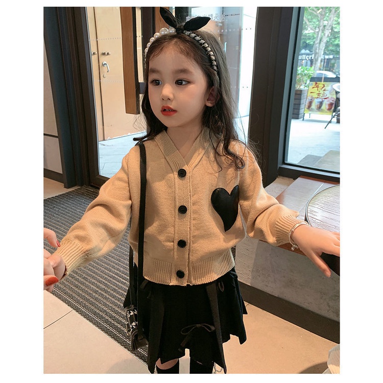 Áo Khoác Cardigan Dệt Kim In Hình Trái Tim Thời Trang Xuân Thu Cho Bé Gái