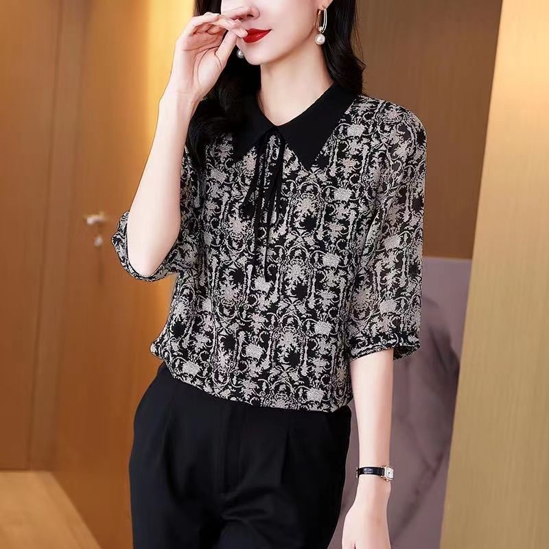 Áo Sơ Mi Chiffon Tay Lỡ Dáng Rộng Phối Cà Vạt Phong Cách Retro Dành Cho Nữ