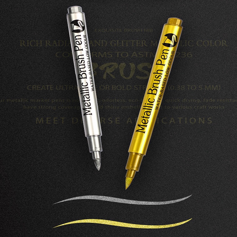 Bút Lông Kim Loại Màu Vàng / Bạc Vẽ Tranh Graffiti Chống Thấm Nước