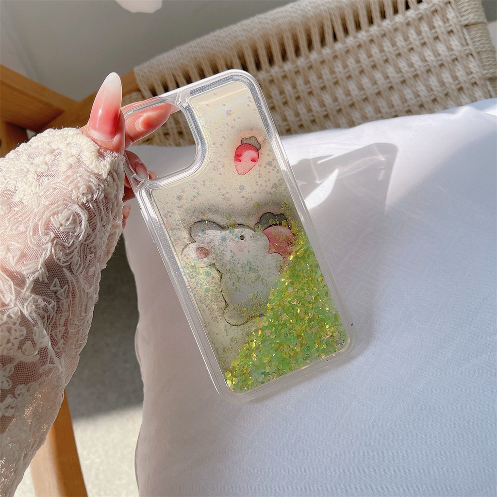 Ốp Điện Thoại Cát Chảy Phát Quang Hình Thỏ Cho iPhone 11 12 13ProMax 14Promax