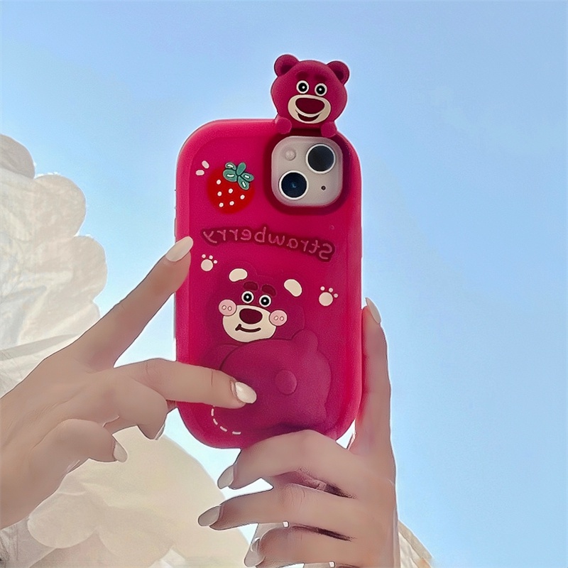Ốp Điện Thoại Silicon Cao Su Mềm Hình Gấu Và Dâu Tây Cho iphone 13 14 13promax 12pro 11 14promax