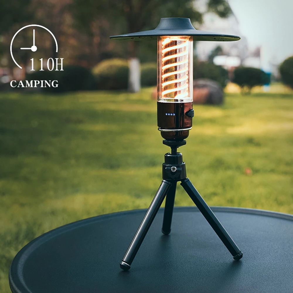 Đèn cắm trại retro có thể sạc lại, đèn pin led siêu sáng không thấm nước, đèn cắm trại ngoài trời có chân đế, đèn lồng ánh sáng ấm