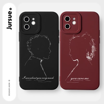 Ốp lưng JURSUE mềm chống bẩn hình cặp đôi độc lạ nam nữ đen Cho iPhone 17 16 15 14 13 12 11 Pro Max SE 2020 X XR XS ip 8 7 Plus Y3184