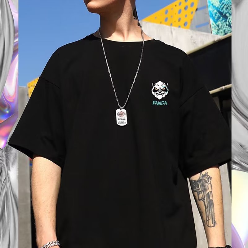 Áo Thun Tay Ngắn Cổ Tròn In Hình Gấu Trúc Hoạt Hình Dễ Phối Đồ Thời Trang Unisex