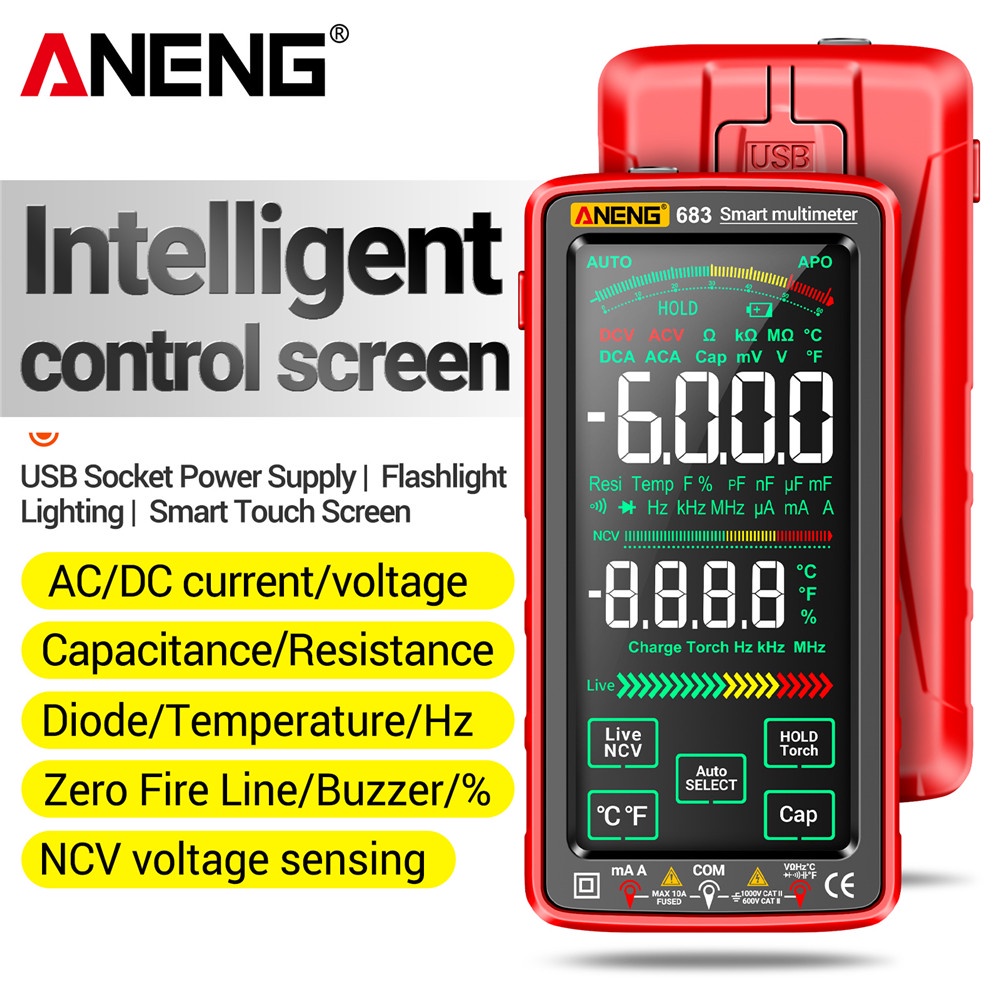 ANENG 683 6000 số Đo đa năng chuyên nghiệp Điện áp AC/DC, dòng điện, ampe kế thông minh, màn hình cả