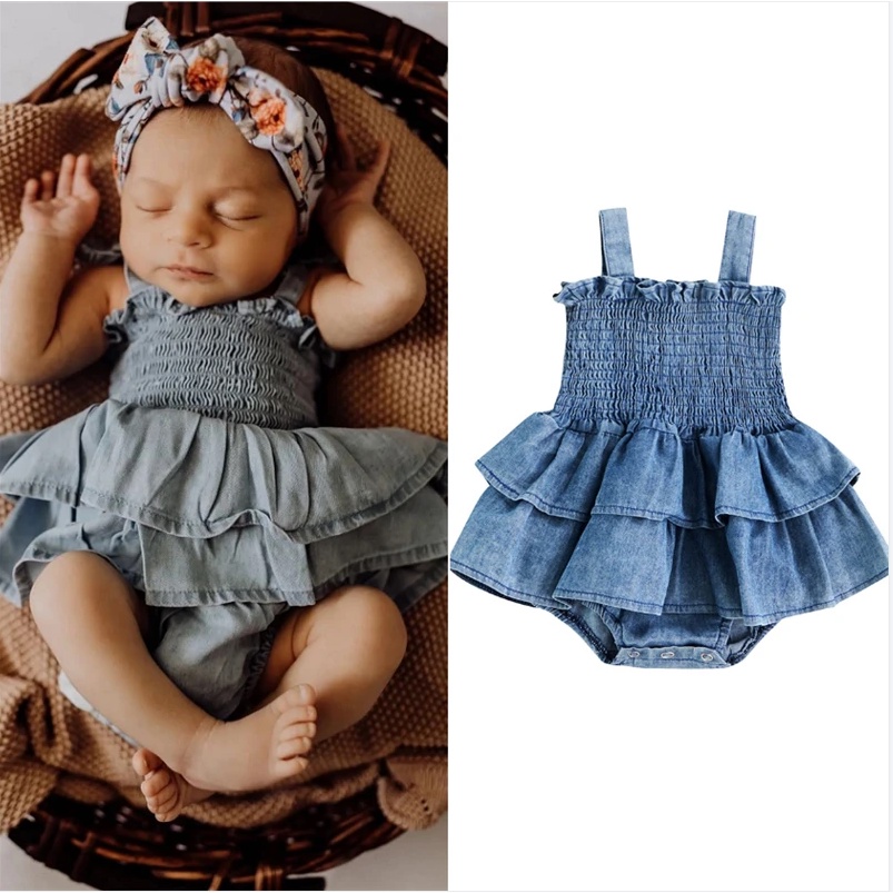 Bộ Áo Liền Quần Không Tay Phối Bèo Nhún Dễ Thương Cho Bé Gái B930G