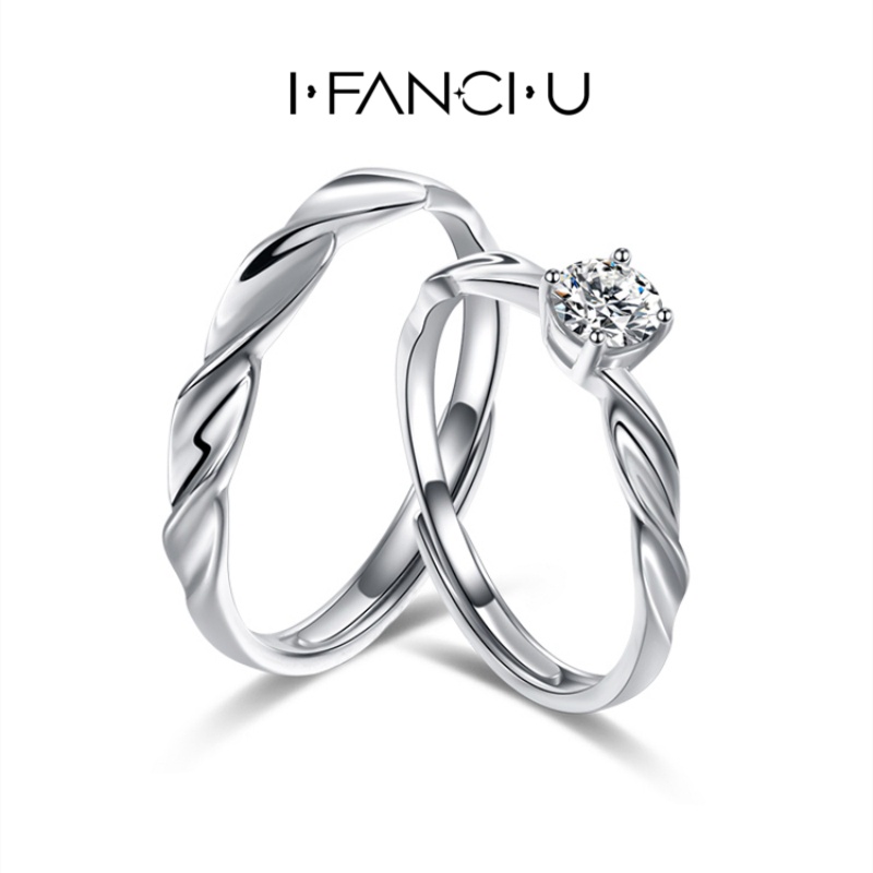 【I FANCI U】 Nhẫn Đôi Bạc 925 Miễn Phí Vận Chuyển Nhẫn Zircon Khắc Độ Mở Có Thể Điều Chỉnh Nhẫn Bạc 925 Bạc Chính Hãng Nhẫn Cặp Tình Nhân