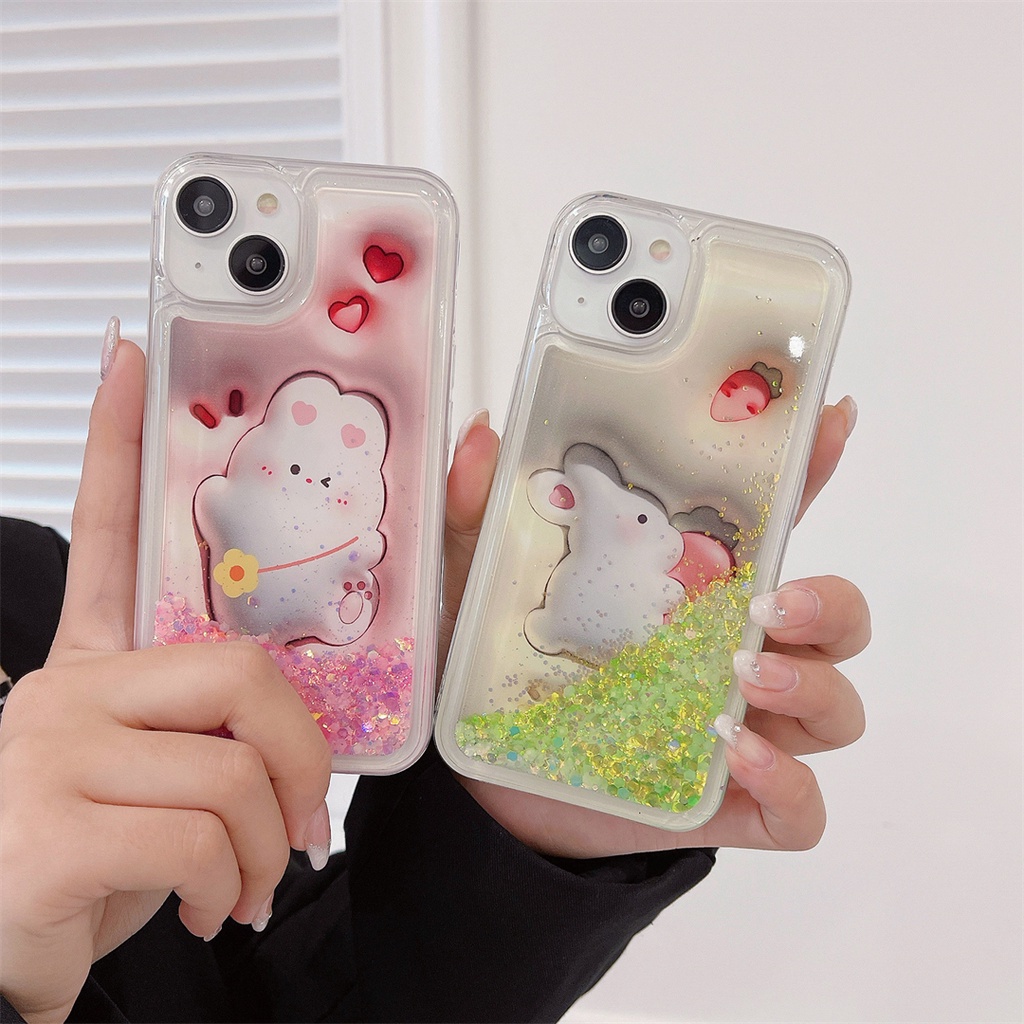 Ốp Điện Thoại Cát Chảy Phát Quang Hình Thỏ Cho iPhone 11 12 13ProMax 14Promax