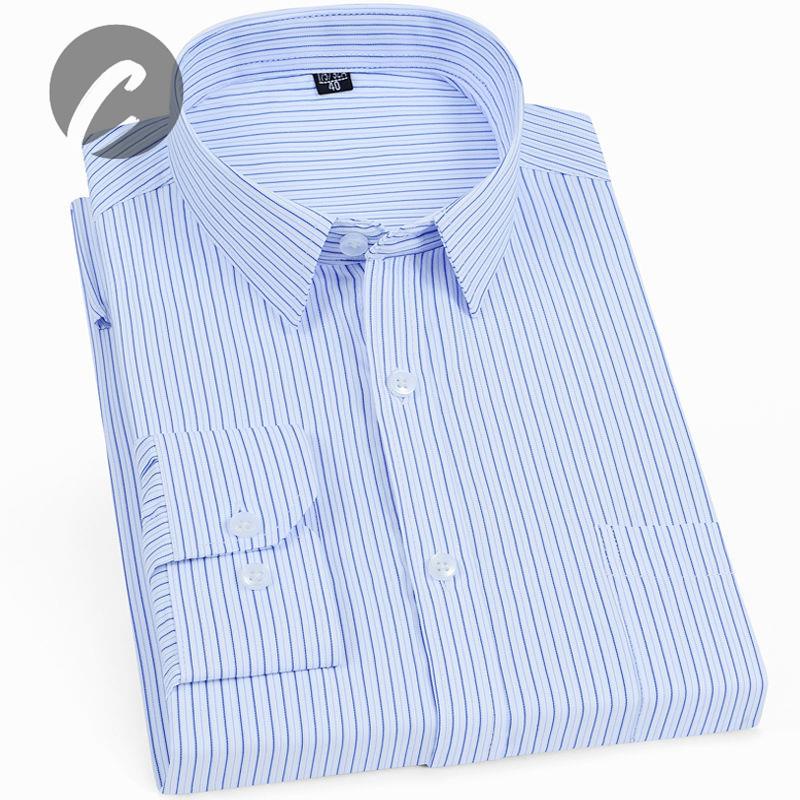 Áo Sơ Mi Dài Tay Kẻ Sọc Xanh Dương Thanh Lịch Cho Đàn Ông Trung Niên