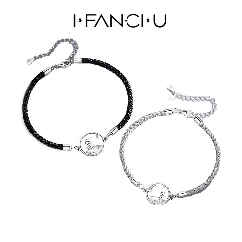 【I FANCI U】Vòng Tay Da Bạc 925 Đơn Giản Dành Cho Cặp Đôi Lắc Tay Bạc Nữ Mới 2023