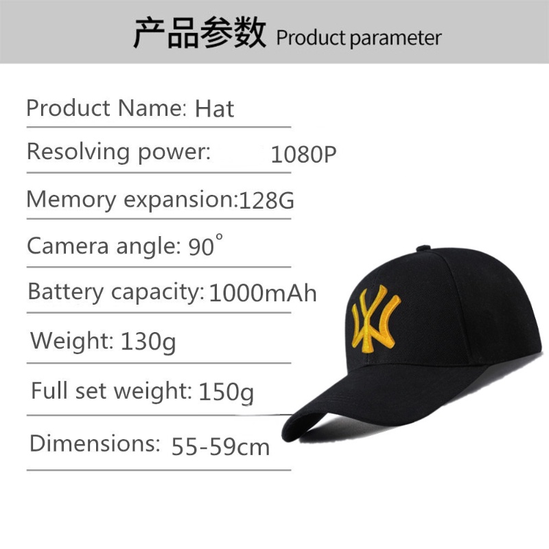 Mũ Bóng Chày Tích Hợp Camera Không Dây 1080P Full HD Kết Nối WIFI