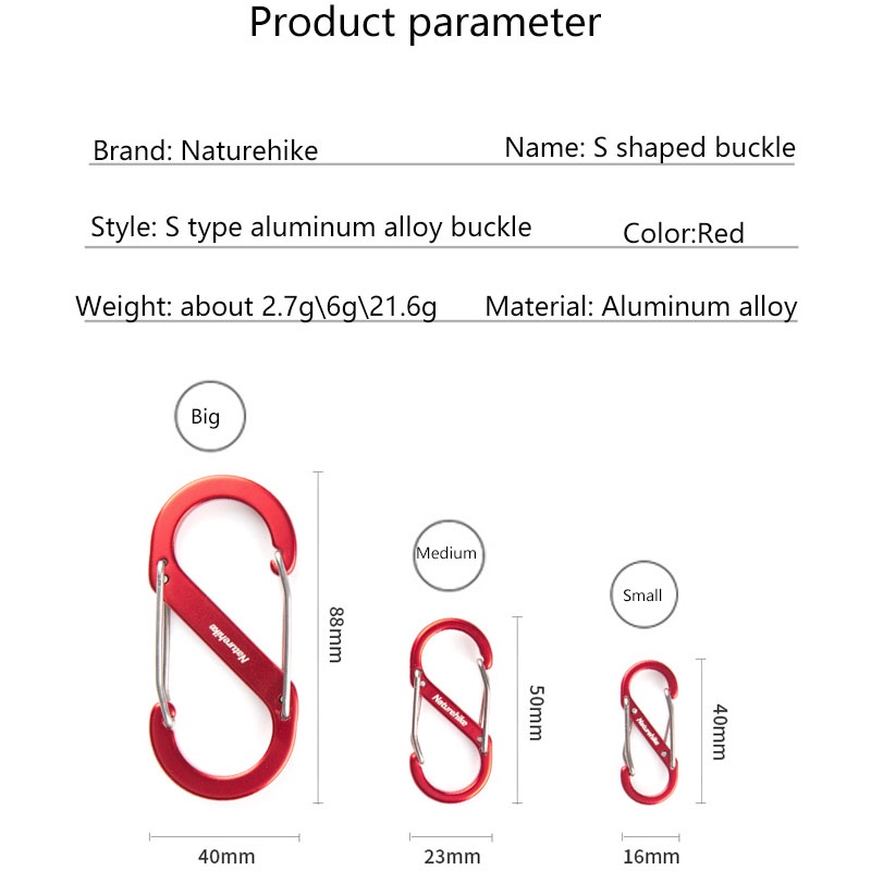 Móc Khóa Carabiner Bằng Hợp Kim Nhôm Đa Năng Hình Chữ S Naturehike