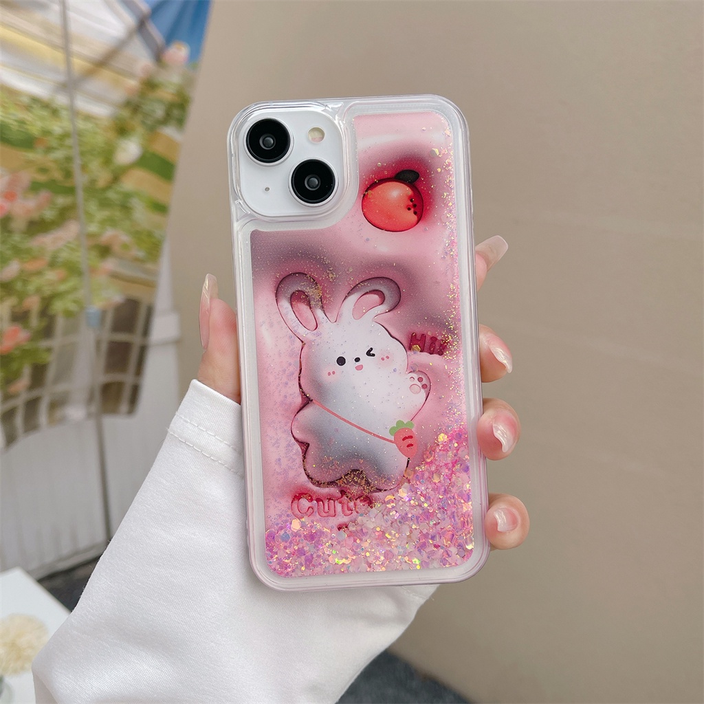 Ốp Điện Thoại Cát Chảy Phát Quang Hình Thỏ Cho iPhone 11 12 13ProMax 14Promax
