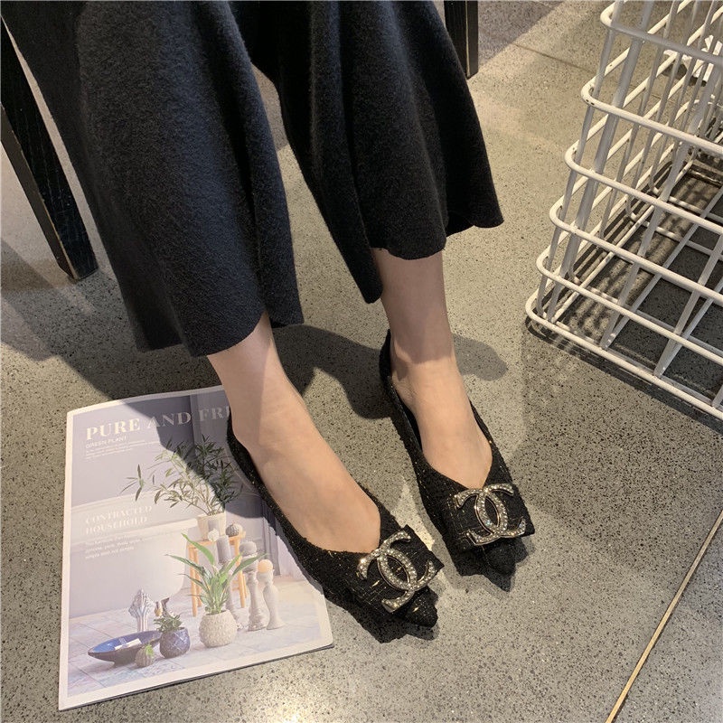 Giày Búp Bê Mũi Nhọn Đính Đá Thời Trang Hàn Quốc 2022 Dành Cho Nữ / Size 34-46
