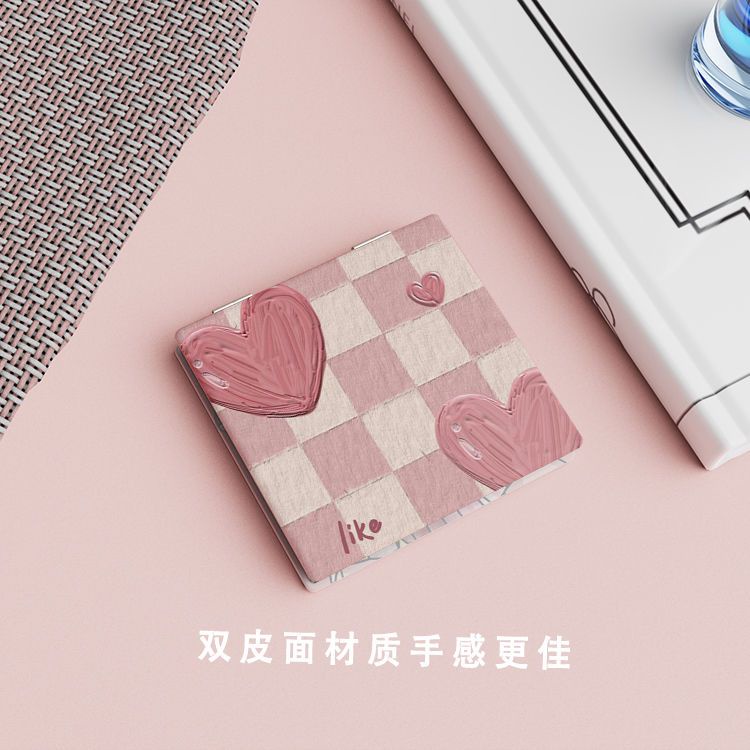 Gương Trang Điểm Hình Vuông Màu Hồng Dễ Mang Tiện Lợi