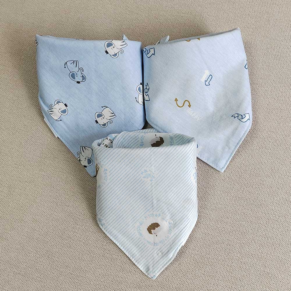 Set 3 Yếm Ăn Cotton Hình Tam Giác In Họa Tiết Hoạt Hình Xinh Xắn Dành Cho Các Bé
