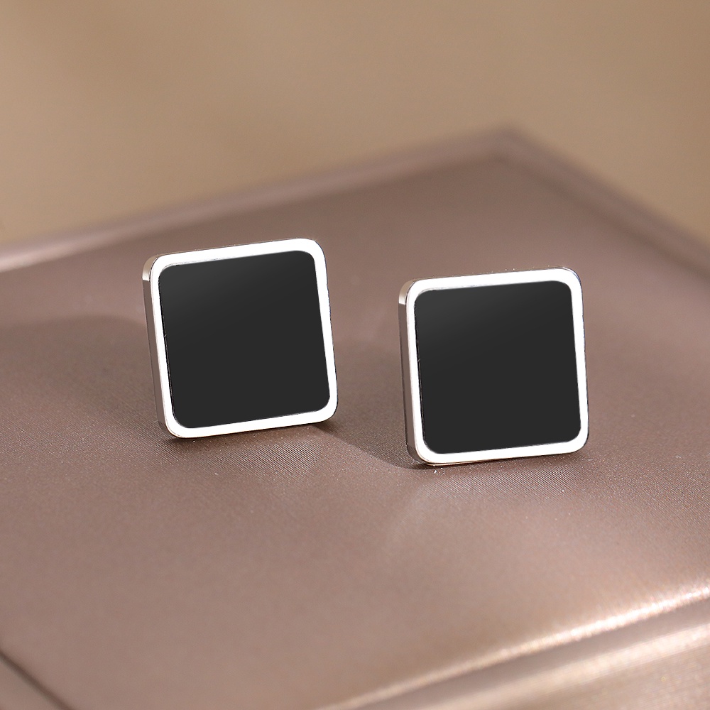 Bông Tai Hình Vuông Bằng Thép Không Gỉ Màu Đen Phong Cách Hàn Quốc Thời Trang Cho Nữ