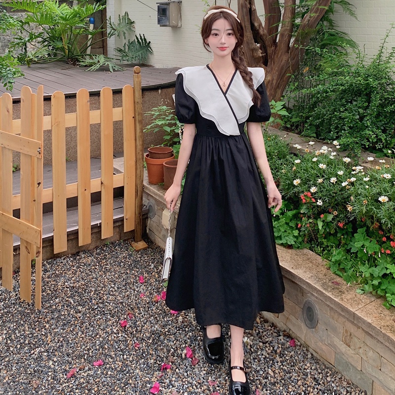 ZHELIHANGFEI Đầm Tay Phồng Thiết Kế Đơn Giản Thời Trang Theo Phong Cách Pháp